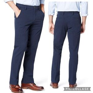 Dockers Size 34x34 Signature Khaki D2 Straight Fit Flat Front Navy Pants